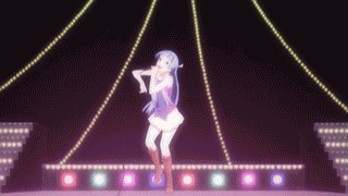 nagi, kannagi, animated, animated gif, anime screenshot, lowres, 00s, 1girl, ;d, blue hair, blunt bangs, dancing, female focus, hairband, long hair, microphone, music, one eye closed, open mouth, pleated skirt, purple eyes, singing, skirt, smile, solo, stage, white skirt, wink, winking (animated)
