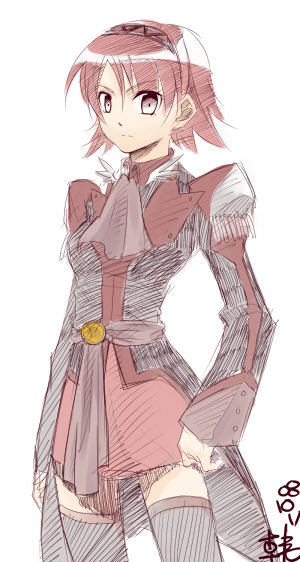 jouslain tytania, tytania, 1girl, female focus, genderswap, genderswap (mtf), short hair, sketch, solo, thighhighs