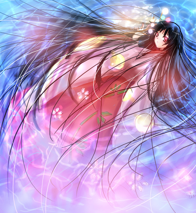 sakayaki (burning soul), houraisan kaguya, touhou, 1girl, black hair, female focus, japanese clothes, long hair, solo