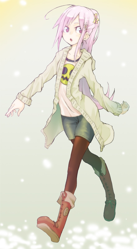 koiso shuuhei, lucy maria misora, to heart (series), to heart 2, 00s, boots, long hair, pantyhose, pink eyes, pink hair, solo