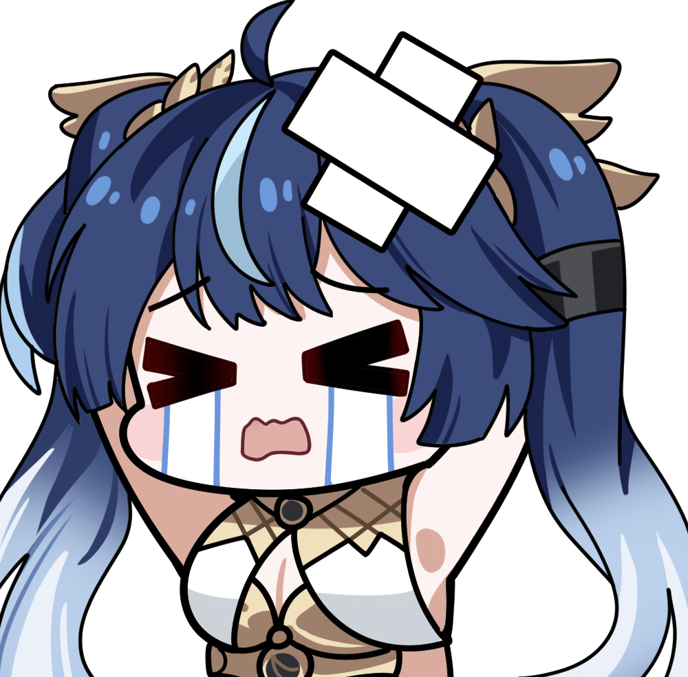 twomoon, iuno (wuthering waves), wuthering waves, commentary, english commentary, > <, 1girl, ahoge, arms up, breasts, crying, gold bra, gradient hair, long hair, medium breasts, multicolored hair, simple background, solo, streaked hair, streaming tears, tears, twintails, upper body, white background