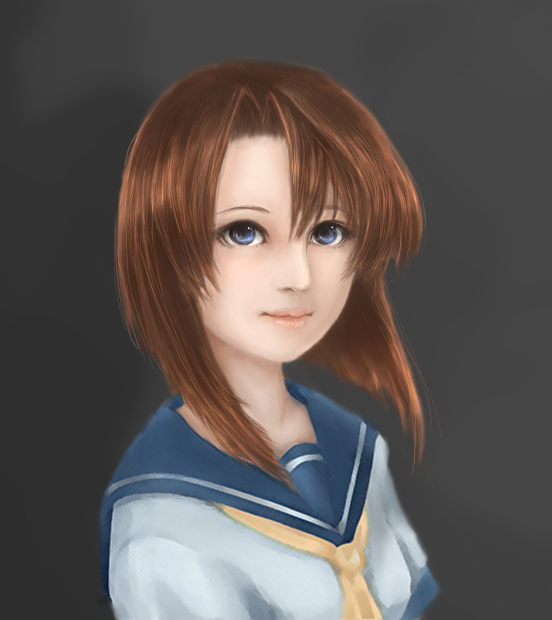 nyokoze, ryuuguu rena, higurashi no naku koro ni, bad id, bad pixiv id, 00s, blue eyes, brown hair, realistic, school uniform, serafuku, solo