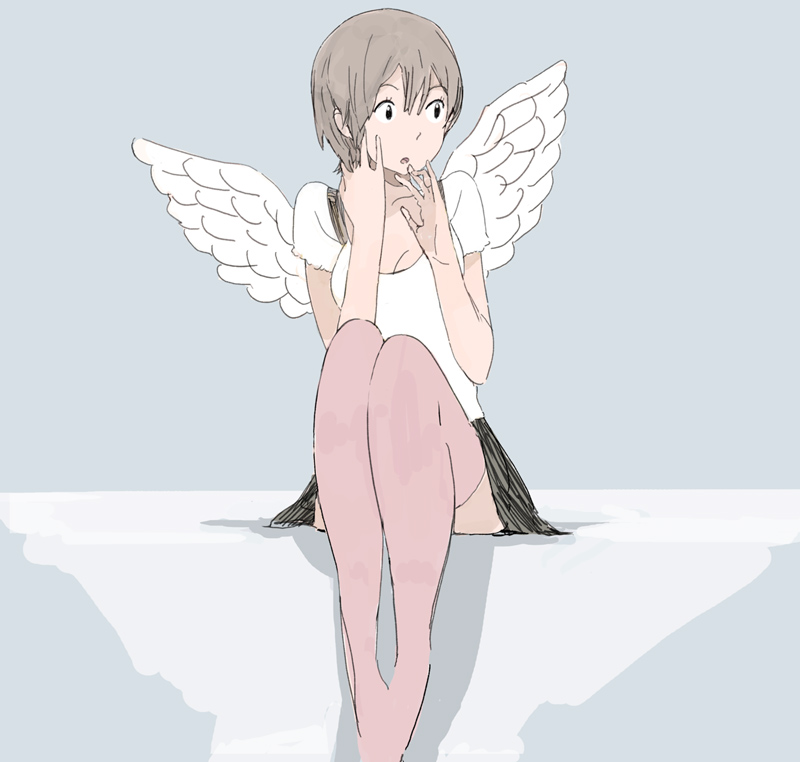 uki, uki atsuya, tagme, angel wings, short hair, skirt, thighhighs, wings
