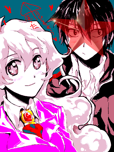 awa-san, awa (awaawa), nia teppelin, simon (ttgl), tengen toppa gurren lagann, 00s, 1boy, 1girl, oekaki, smile, sunglasses, tegaki