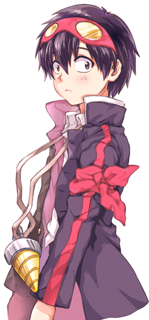 awa-san, awa (awaawa), simon (ttgl), tengen toppa gurren lagann, 00s, 1boy, armband, blue hair, drill, goggles, goggles on head, male focus, school uniform, serafuku, short hair, solo