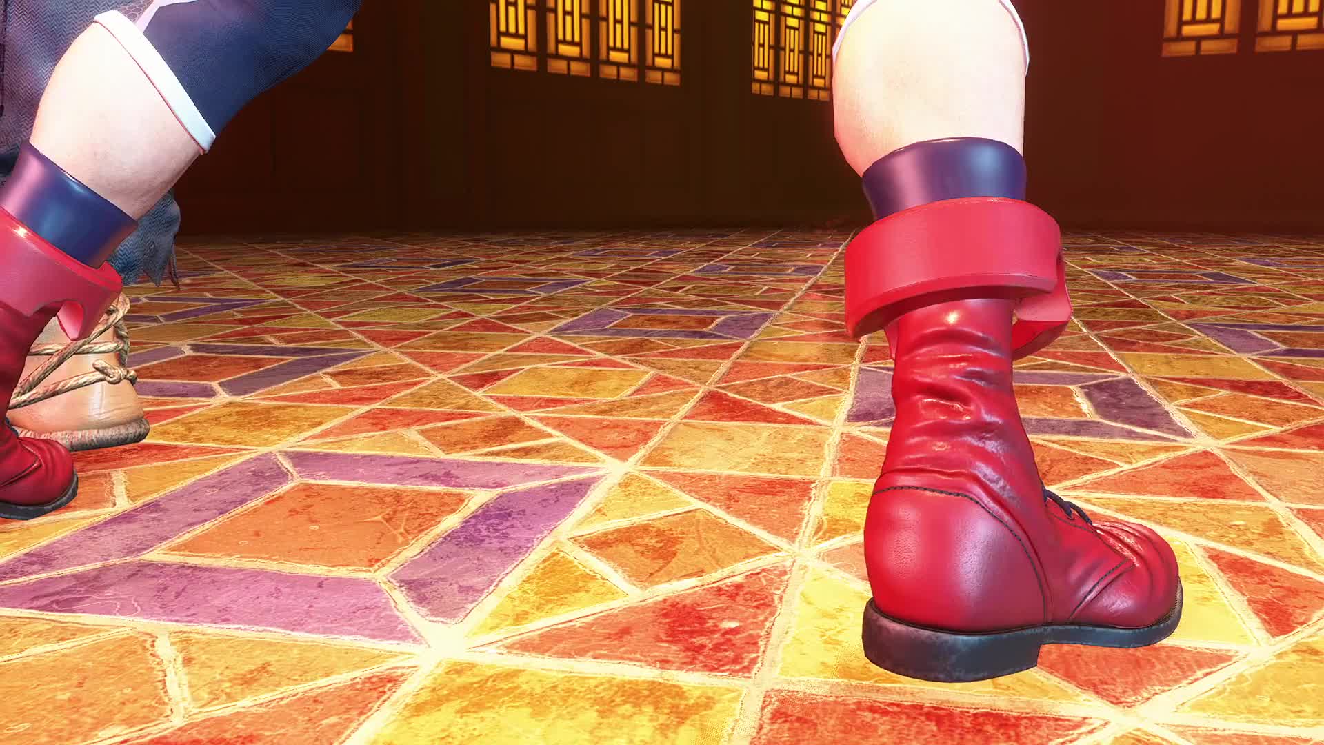 cammy white, ryu (street fighter), capcom, street fighter, street fighter 6, animated, audible music, audible speech, english audio, sound, tagme, video, 1boy, 1girl, 3d, alternate color, ass, ass focus, black leggings, blue jacket, boots, cropped jacket, game screenshot, huge ass, jacket, leggings, red boots, ryona, solo focus, thick thighs, thighs, union jack, union jack print, wide hips