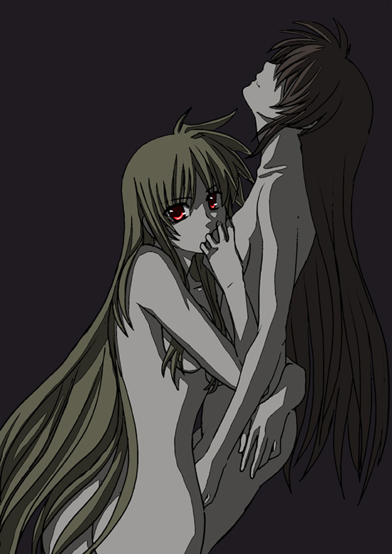 fate testarossa, takamachi nanoha, lyrical nanoha, mahou senki lyrical nanoha force, mahou shoujo lyrical nanoha, mahou shoujo lyrical nanoha strikers, mahou shoujo lyrical nanoha vivid, 00s, 10s, 2girls, ass, blonde hair, breasts, brown hair, hug, long hair, multiple girls, nude, red eyes, very long hair, yuri