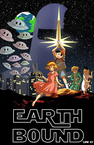 poo, jeff andonuts, paula polestar, mother (series), mother 2, nintendo, star wars, ness, lowres, baseball bat, child, earth (planet), parody, ufo