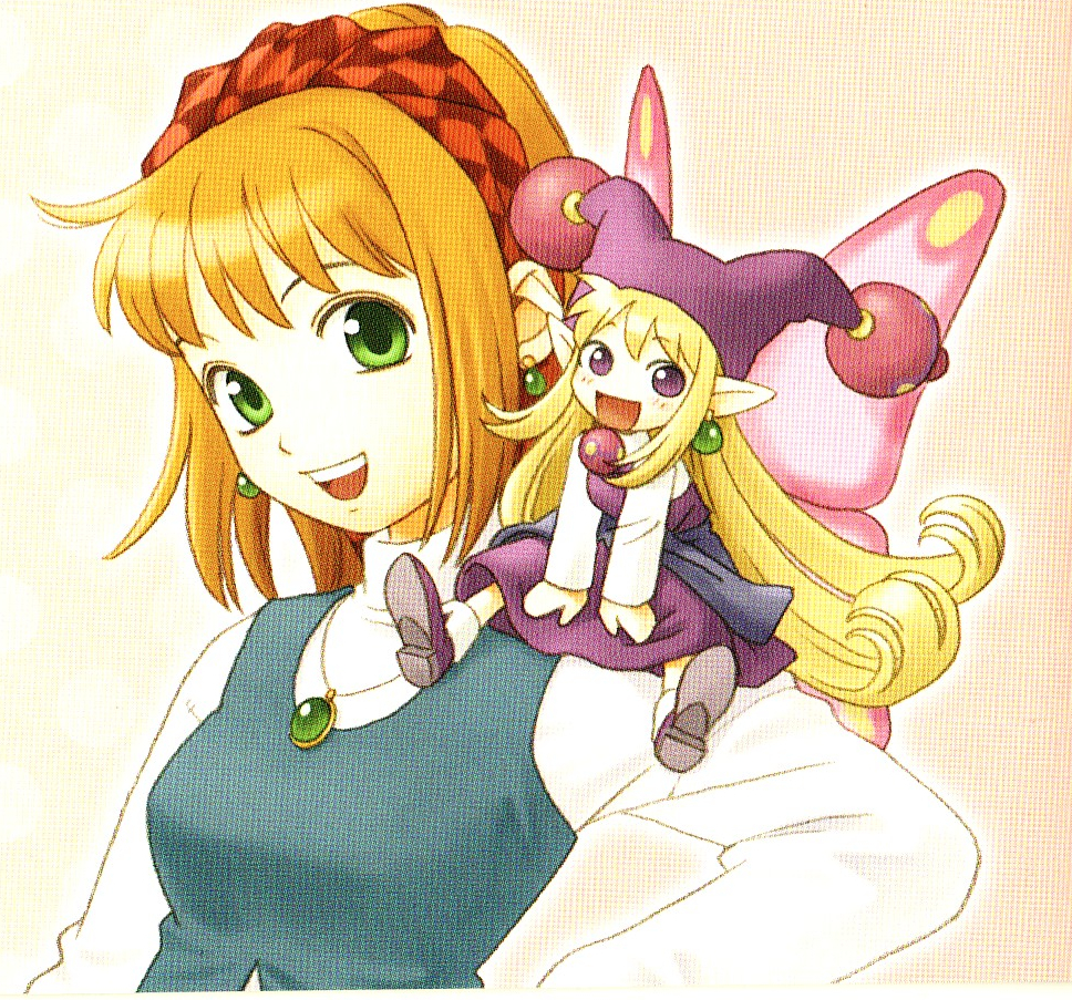 cornet espoir, kururu (marl kingdom), marl kingdom, nippon ichi, puppet princess (marl kingdom), scan, scan artifacts, 2girls, moire, multiple girls