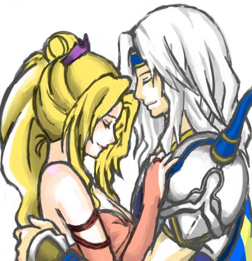 pontaouka, cecil harvey, paladin (final fantasy), rosa farrell, final fantasy, final fantasy iv, 1990s (style), 1boy, 1girl, blonde hair, closed eyes, hetero, hug, long hair, paladin, smile, white hair