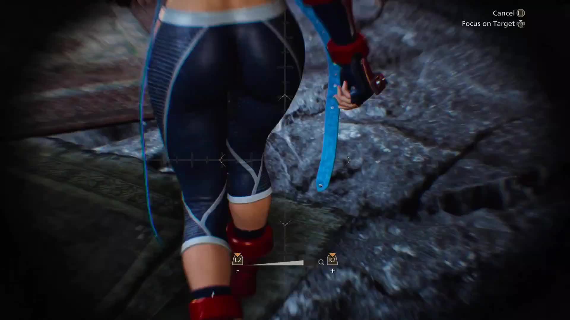 alma (monster hunter wilds), cammy white, capcom, monster hunter (series), monster hunter wilds, animated, audible music, audible speech, english audio, sound, tagme, video, 1girl, ass, black gloves, black leggings, blue jacket, cammy white (cosplay), cosplay, cropped jacket, female focus, fingerless gloves, gauntlets, glasses, gloves, jacket, leggings, solo, union jack, union jack print, walking