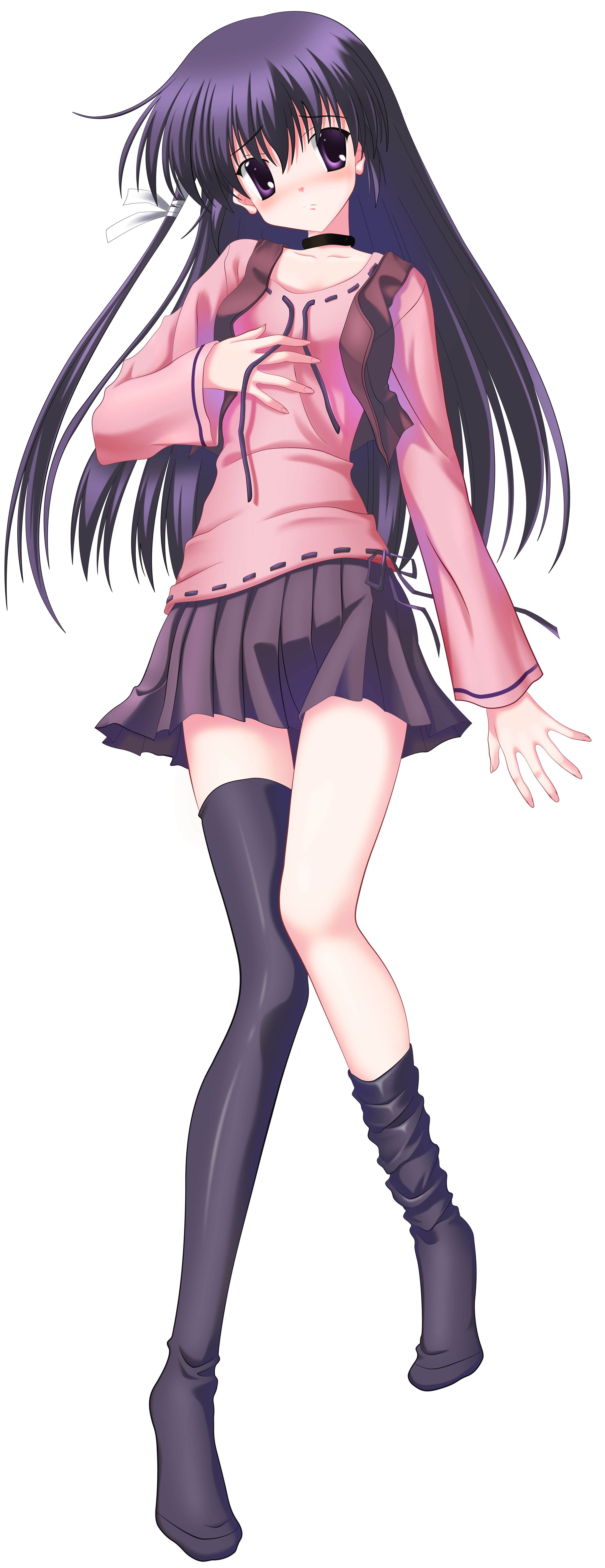 shihou matsuri, sola, absurdres, derivative work, highres, long image, tall image, vector trace, 00s, 1girl, female focus, full body, solo, standing, thighhighs, transparent background