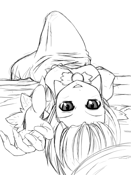you naka, mystia lorelei, touhou, 1girl, female focus, greyscale, lying, monochrome, solo