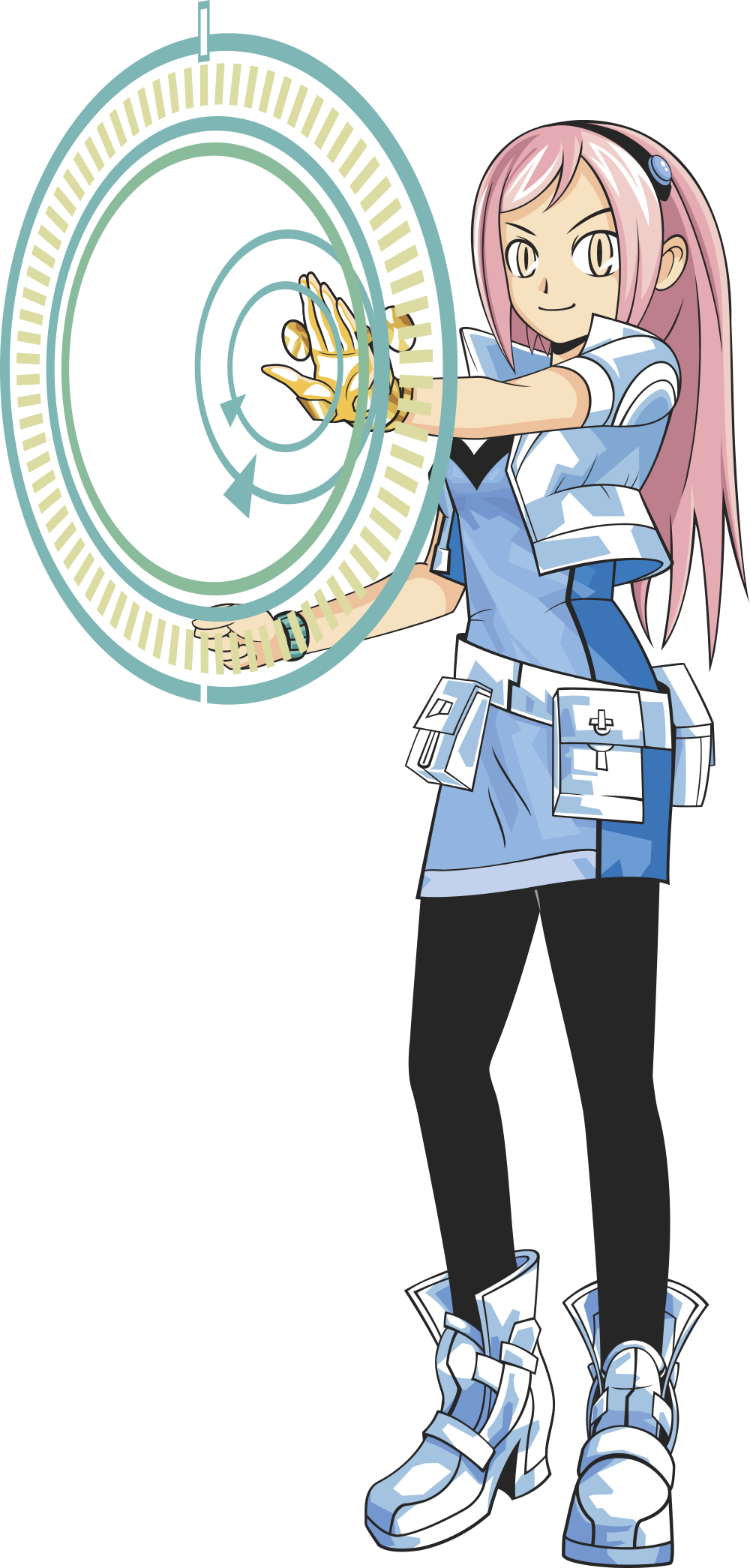 jeena (spectrobes), disney, spectrobes (series), highres, official art, 1girl, blue eyes, breasts, long hair, nose, pink hair, small breasts, solo, solo focus, standing