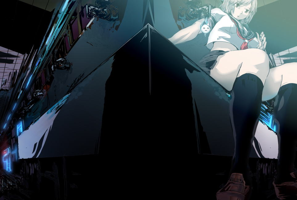 tanupo, 1girl, female focus, kneehighs, legs, school uniform, serafuku, sitting, socks, solo