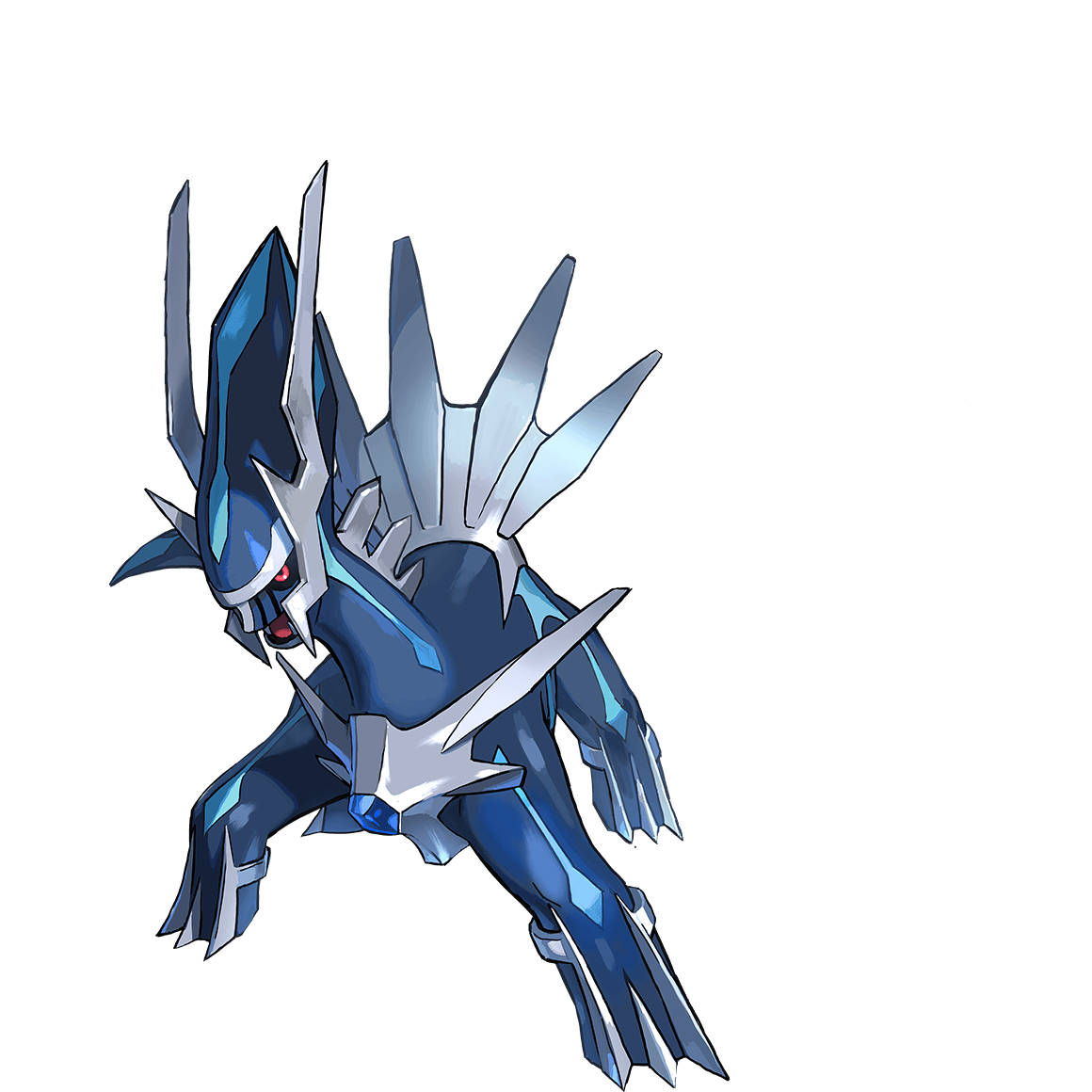 tokiya, dialga, nintendo, pokemon, archived source, official art, second-party source, animal focus, black sclera, blue gemstone, colored sclera, gem, gen 4 pokemon, legendary pokemon, no humans, open mouth, pokemon (creature), pokemon focus, red eyes, solo, transparent background