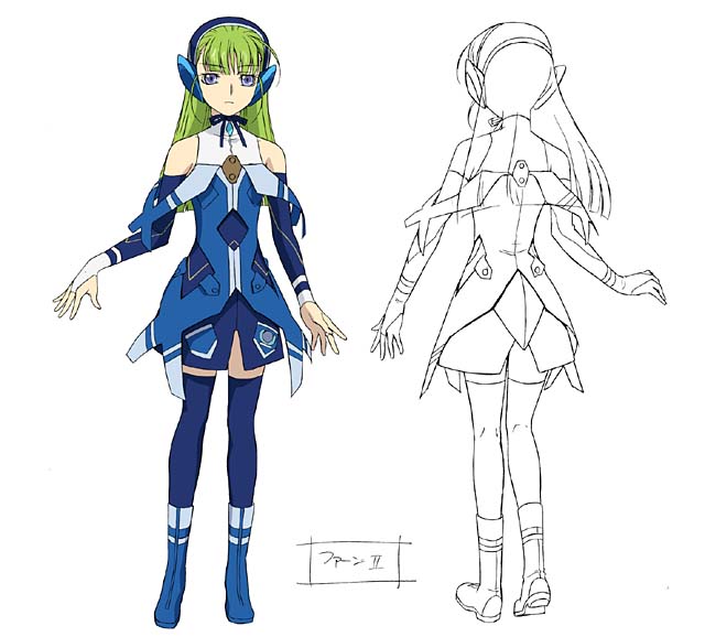 fand two, sentou yousei shoujo tasukete mave-chan, 00s, detached sleeves, dress, green hair, hairband, headband, personification, production art, robot ears, skirt, thighhighs, zettai ryouiki