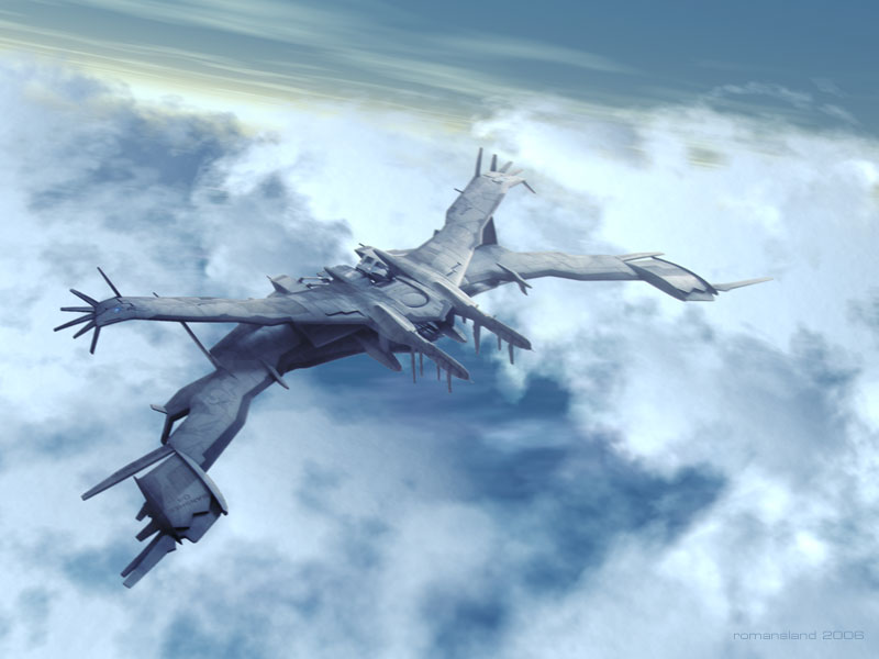 roman adam, aac-04 banshee, sentou yousei yukikaze, jet, 00s, 2006, 3d, aircraft, aircraft carrier, airplane, cloud, flying, military, military vehicle, no humans, outdoors, ship, sky, vehicle focus, warship, watercraft