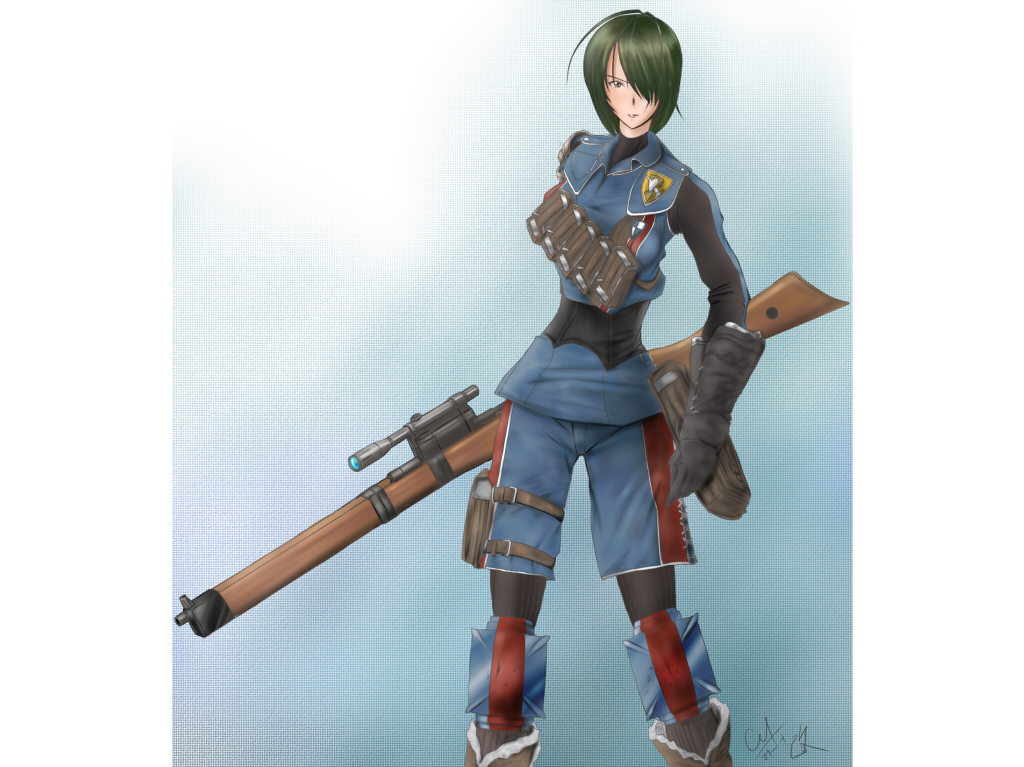 chelnie, pitt, marina wulfstan, sega, senjou no valkyria, senjou no valkyria (series), senjou no valkyria 1, 00s, 1girl, female focus, gun, military, military uniform, rifle, sniper rifle, solo, weapon