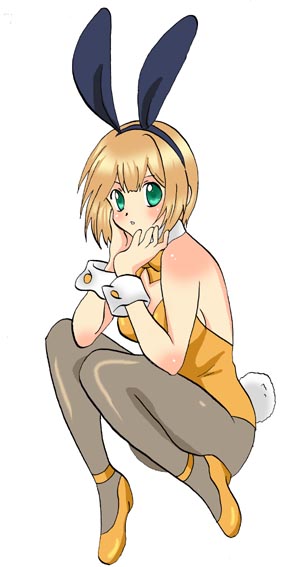 akirako, louise halevy, gundam, gundam 00, bad id, bad pixiv id, 00s, animal ears, blonde hair, fake animal ears, green eyes, pantyhose, playboy bunny, rabbit ears, short hair, solo