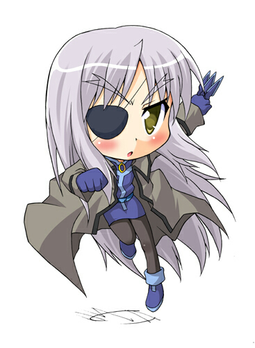 cinque (nanoha), numbers (nanoha), lyrical nanoha, mahou shoujo lyrical nanoha, mahou shoujo lyrical nanoha strikers, lowres, 00s, 1girl, chibi, coat, eyepatch, female focus, long hair, pantyhose, solo, very long hair