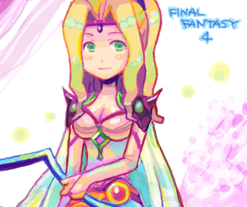 aytsmith, rosa farrell, final fantasy, final fantasy iv, bad id, bad pixiv id, lowres, 1990s (style), 1girl, blonde hair, breasts, copyright name, female focus, green eyes, retro artstyle, solo