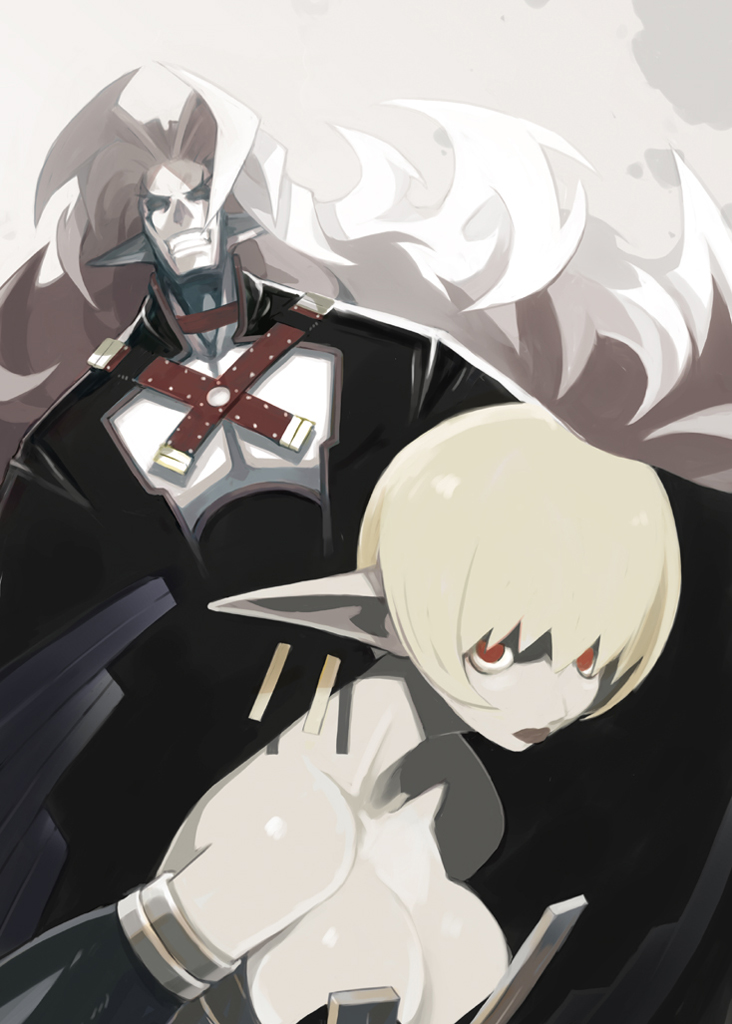 salome (phantom kingdom), zetta (phantom kingdom), nippon ichi, phantom kingdom, 1boy, 1girl, blonde hair, breasts, demon, red eyes