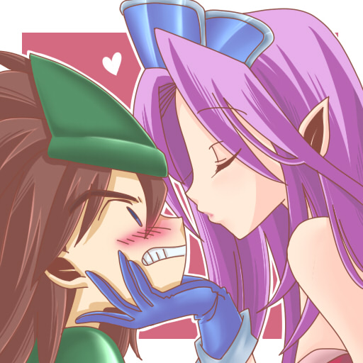 imahia, angela (seiken densetsu 3), duran, seiken densetsu, seiken densetsu 3, square enix, 1boy, 1girl, blush, brown hair, couple, hetero, purple hair