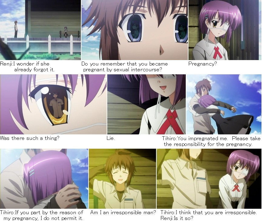asou renji, shindou chihiro, ef (visual novel), anime screenshot, poorly translated, stitched, third-party edit, 00s, 1boy, 1girl, comic, english text, engrish text, ranguage, what
