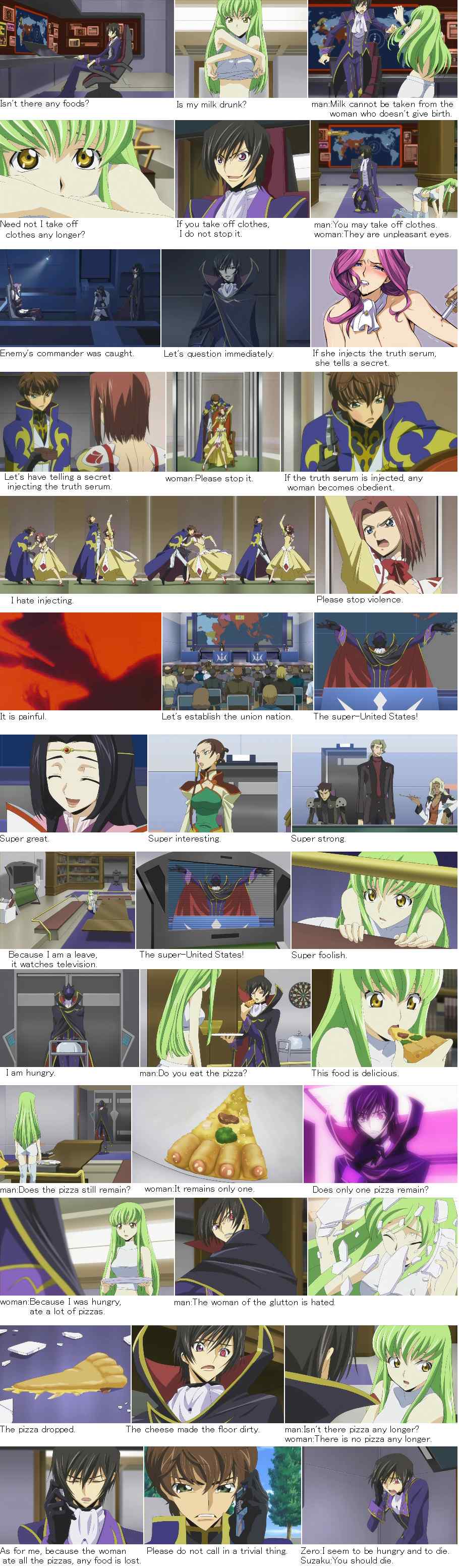 kururugi suzaku, code geass, absurdres, anime screenshot, highres, long image, stitched, tall image, third-party edit, 00s, 6+boys, 6+girls, comic, english text, engrish text, multiple boys, multiple girls, ranguage
