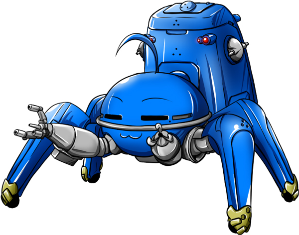 bowz, izumi konata, tachikoma, ghost in the shell, ghost in the shell: stand alone complex, lucky star, bad id, bad pixiv id, :3, = =, ahoge, crossover, fusion, mecha, mechanization, mole, mole under eye, no humans, parody, robot, simple background, white background