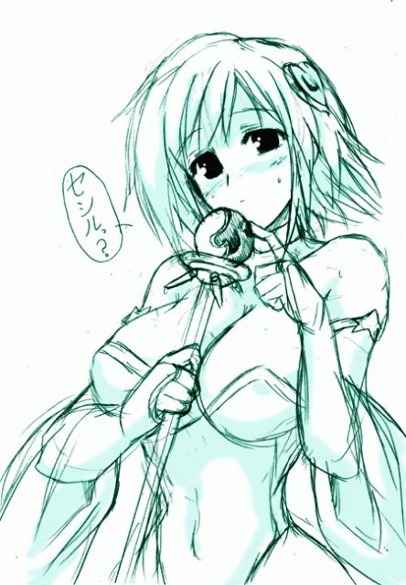 yasakani an, rydia (adult) (ff4), rydia (ff4), final fantasy, final fantasy iv, translated, 1990s (style), 1girl, aged up, blush, breasts, bridal gauntlets, cleavage, female focus, hair ornament, heart, heart hair ornament, large breasts, monochrome, retro artstyle, rod, short hair, sketch, solo
