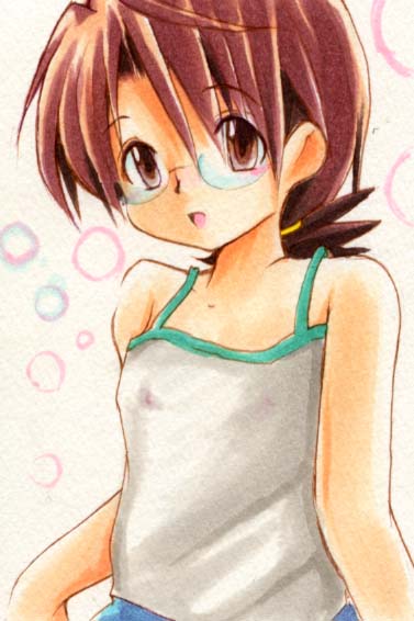 kirasu, negi springfield, mahou sensei negima!, gender request, 00s, brown eyes, brown hair, genderswap, glasses, long hair, ponytail, solo