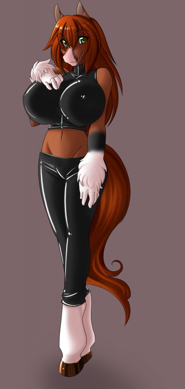 spazzy, highres, breasts, furry, hooves, horse, large breasts, tail