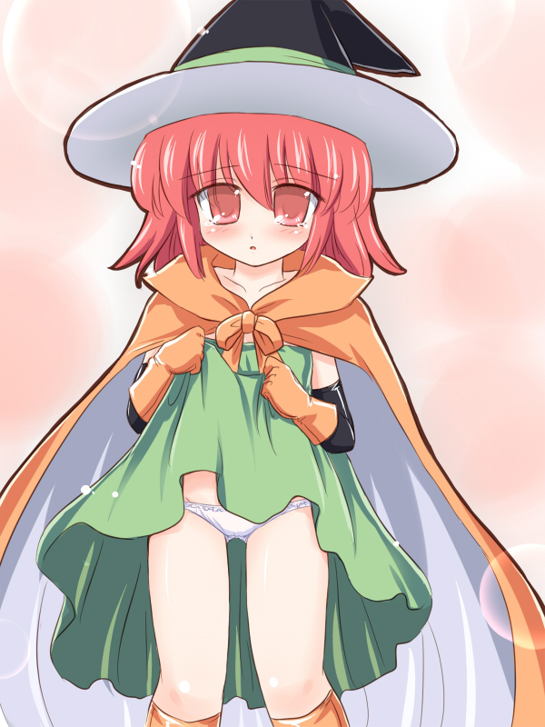 ry (yagoyago), source request, panties, red hair, short hair, solo, underwear, upskirt, white panties
