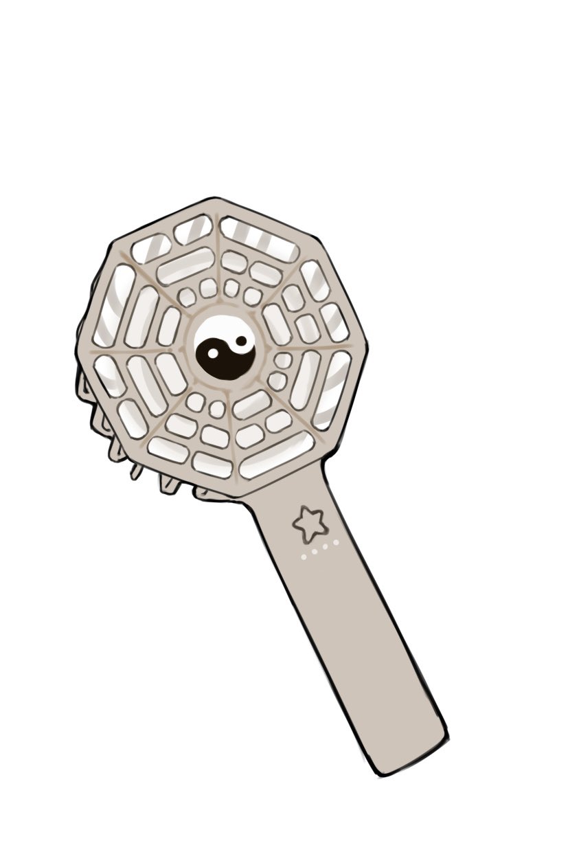torinari (dtvisu), touhou, commentary request, highres, alternate design, handheld electric fan, mini-hakkero, no humans, object focus, simple background, star (symbol), still life, white background, yin yang