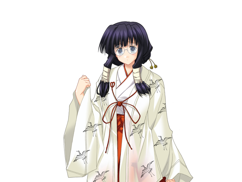 goma satoshi, munakata aoi, oshiete miko sensei, game cg, 1girl, arm up, black hair, blue eyes, blunt bangs, breasts, chihaya (clothing), closed mouth, cowboy shot, crane print, glasses, grey-framed eyewear, hair up, hakama, hakama skirt, japanese clothes, large breasts, long hair, long sleeves, miko, oshiete miko sensei (series), red hakama, red ribbon, ribbon, sad, sidelocks, simple background, skirt, solo, tassel, white background, wide sleeves