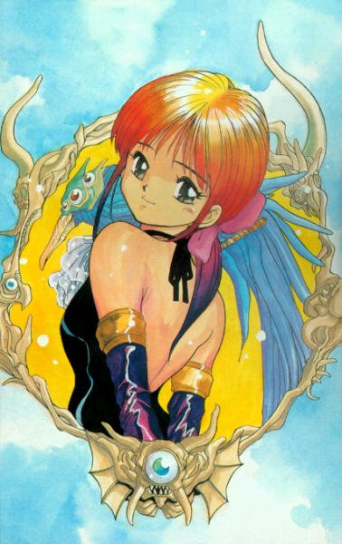takada yuuzou, ayanokoji pai, ayanokouji pai, 3×3 eyes, 1girl, cloud, dress, elbow gloves, female focus, gloves, red hair, sky, solo