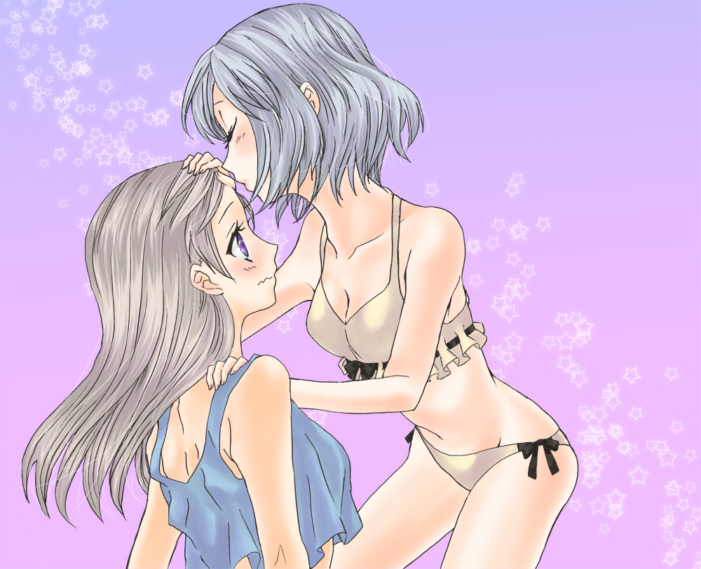 saki28, eila ilmatar juutilainen, sanya v. litvyak, strike witches, world witches series, silver hair, bad id, bad pixiv id, 00s, 2girls, blush, couple, lingerie, multiple girls, panties, side-tie panties, underwear, yuri
