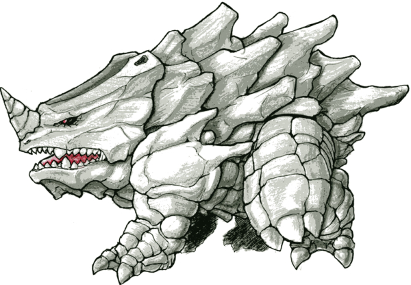 rhyhorn, nintendo, pokemon, black sclera, buukakka, colored sclera, gen 1 pokemon, no humans, open mouth, pokemon (creature), red eyes, simple background, solo, white background