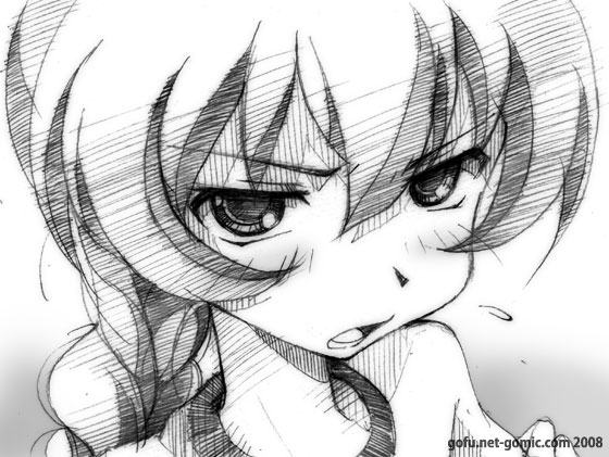 gofu, aisaka taiga, toradora!, traditional media, 00s, 1girl, braid, female focus, greyscale, gym uniform, monochrome, sketch, solo