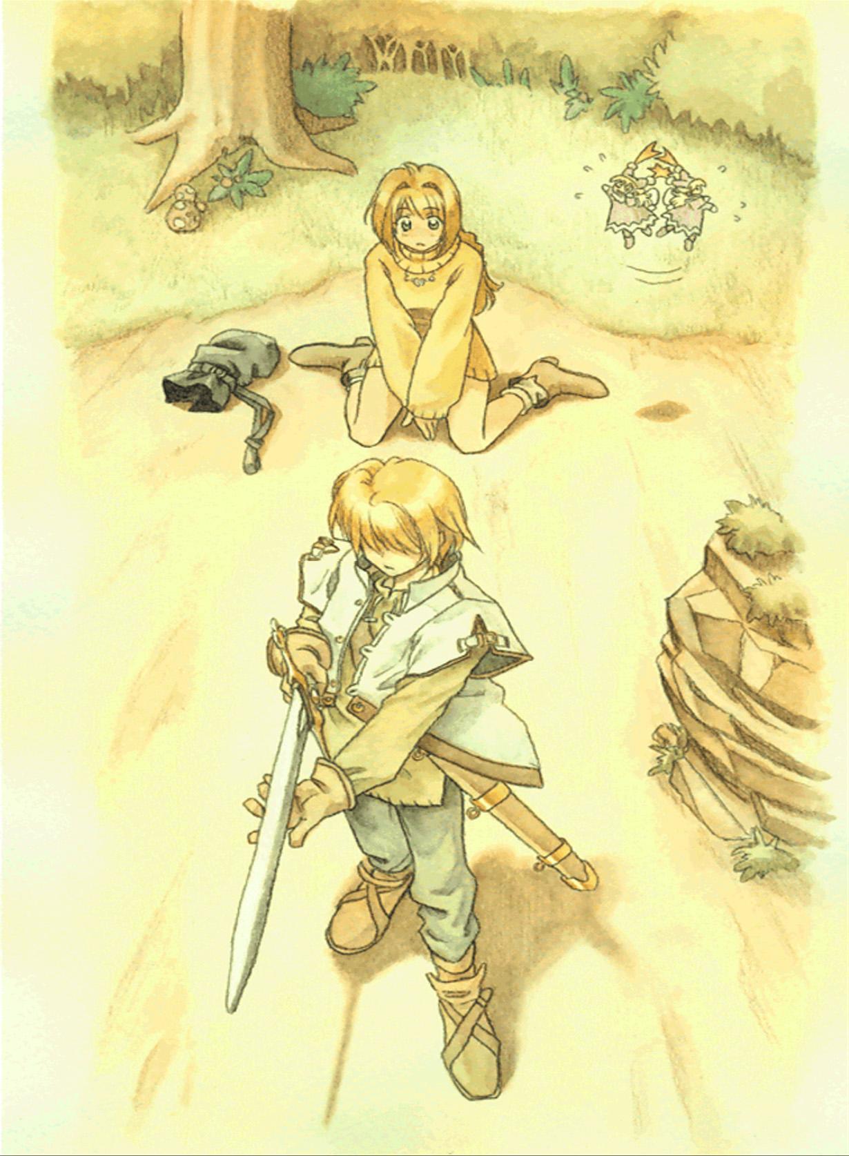cornet espoir, ferdinand marl e, kururu (marl kingdom), marl kingdom, nippon ichi, puppet princess (marl kingdom), highres, 1boy, 2girls, fairy, mini person, minigirl, multiple girls