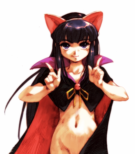 hisahiko, hazuki (tsukuyomi), tsukuyomi moonphase, 00s, 1girl, animal ears, blue eyes, cape, cat ears, female focus, long hair, naked cape, nude, purple hair, simple background, solo, white background
