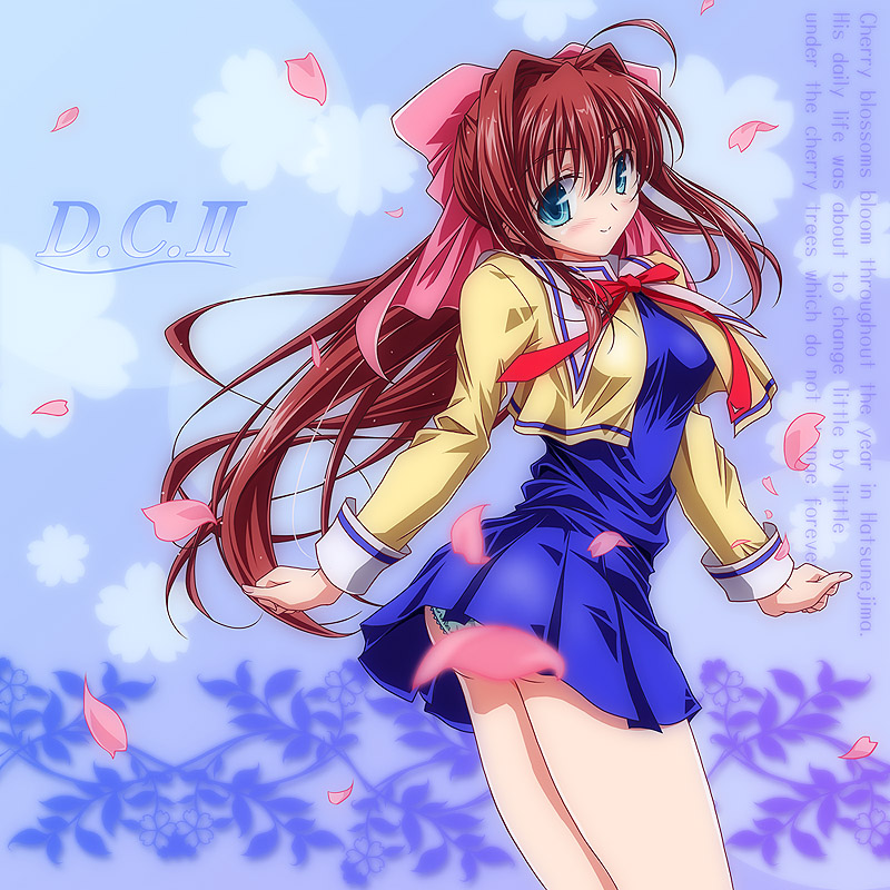 kikuchi tsutomu, asakura otome, da capo, da capo ii, 00s, bow, hair bow, long hair, panties, red hair, solo, underwear, wind, wind lift