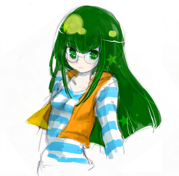 awayuki, carly nagisa, yu-gi-oh!, yu-gi-oh! 5d's, bad id, bad pixiv id, 00s, glasses, green eyes, green hair, long hair, solo
