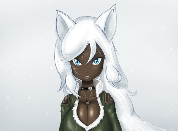 kokido, animal ears, blue eyes, breasts, cleavage, dark skin, huge breasts