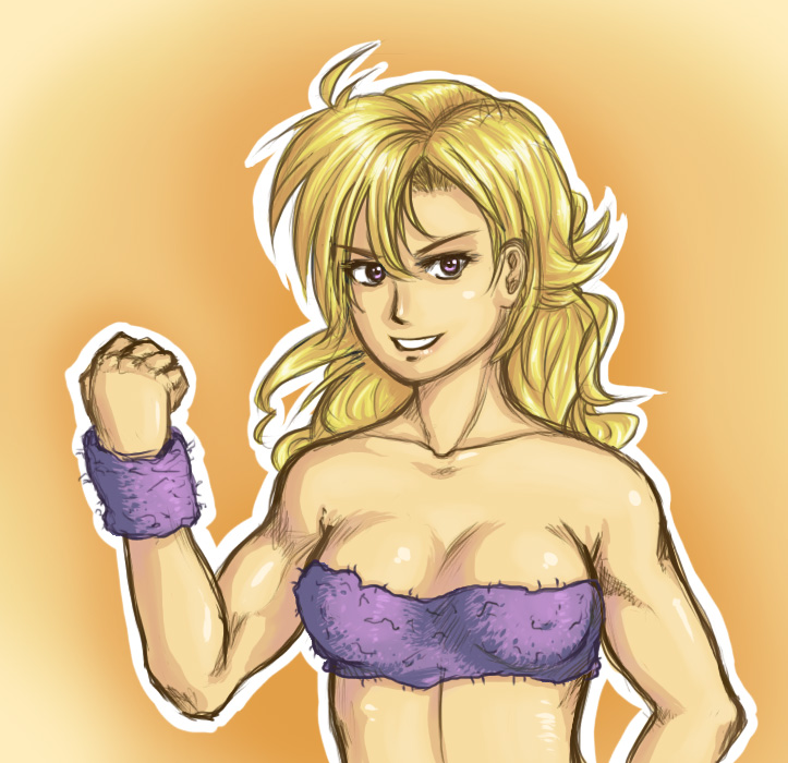 johanz, ayla (chrono trigger), chrono (series), chrono trigger, bad id, bad pixiv id, 1990s (style), 1girl, blonde hair, female focus, retro artstyle, solo