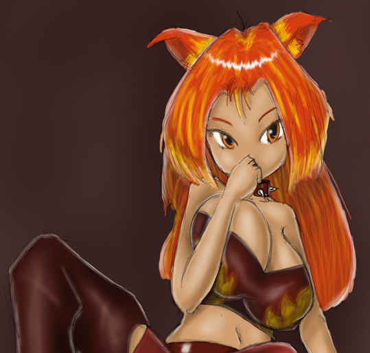 kokido, animal ears, breasts, choker, huge breasts, orange eyes, orange hair
