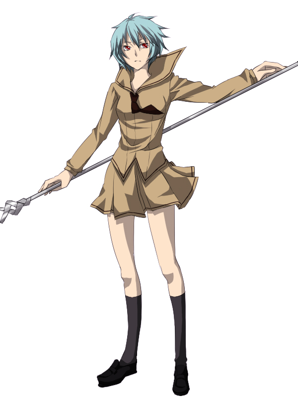 ayanami rei, neon genesis evangelion, neon genesis evangelion gakuen datenroku, kneehighs, lance of longinus (evangelion), red eyes, school uniform, serafuku, short hair, skirt, socks, solo, staff, weapon