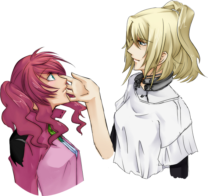 mozuku, feldt grace, marlene vlady, gundam, gundam 00, gundam 00p, 00s, age difference, blonde hair, blue eyes, green eyes, mother and daughter, pink hair, ponytail